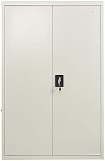 MMT Furniture Designs White Stainless Steel Cupboard - 2 Door Lockable Filing Cabinet - Tall Office Storage Cupboard Organiser - Heavy Duty Metal Shelving Unit - Large Storage Unit with 3 Shelves