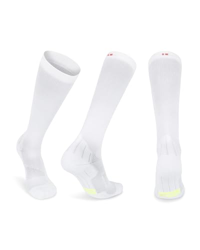 DANISH ENDURANCE Chaussettes de Compression 21-26 mmHg, Hommes et Femmes, Unisexes, Lot de 1 ou 2, Blanc, 35-38