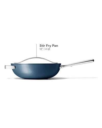 Image of Caraway Non-Stick Stir Fry Pan - 12 inch Wok-Inspired Pan - Free From Forever Chemicals - High-Sloped Walls - Stainless Steel Handles - Navy