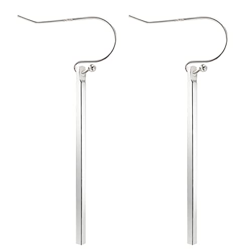 Handmade 925 Sterling Silver Dangle Earrings Hypoallergenic Stick Drop Long Vertical Bar Minimal Earrings for Women - Silver & Gold