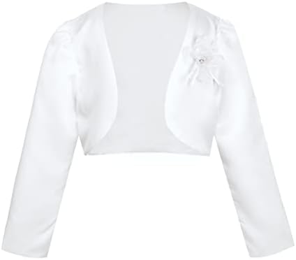 RUNQHUI Kids Girls Bolero Shrug Jacket Satin Cardigan Coat Wedding Party Bridesmaid Flower Dress Cover Up White 12-18 Months