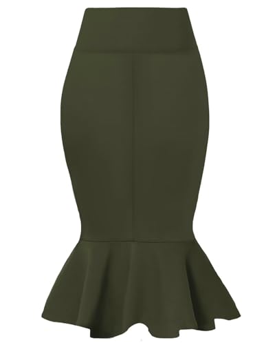 Image of HyBrid & Company Womens Premium Nylon Ponte Stretch Office Fishtail Pencil Skirt High Waist Made in The USA Below Knee
