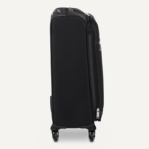 Image of Amazon Basics 3-Piece Set (21 inch, 23 inch, 28 inch), Softside Suitcases With Wheels, With Four 360-Degree Multi-directional Spinner Wheels, Expandable Space, Zippered Pocket and Straps, Telescopic Handle, Black