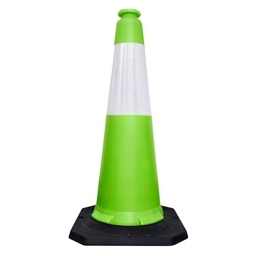 Berry 100cm Traffic Safety Cone | High Visibility Green Road Cone with Reflective Collar | Heavy Duty Parking Cone with Black Base | Portable Traffic Delineator for Roads & Events - Set of 1