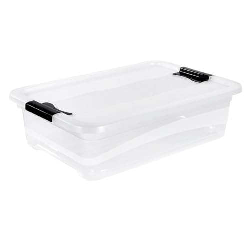 keeeper Aufbewahrungsbox mit Deckel und Schiebeverschluss, 59,5 x 39,5 x 17 cm, 28 l, Cornelia, Transparent – Ansicht 1