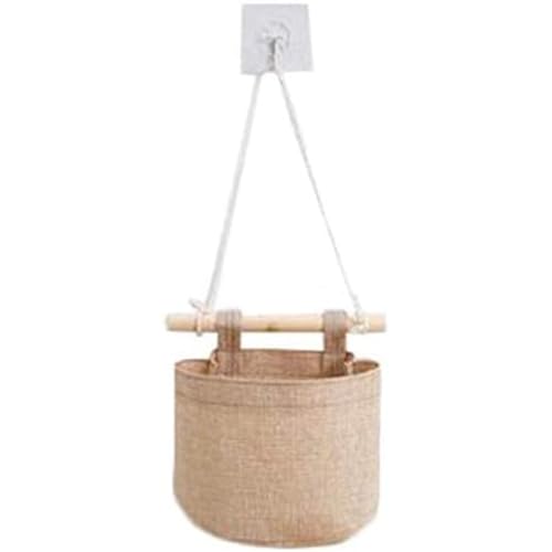 Vlwm 北欧風 ウォールポケット 収納ポケット 綿麻製 玄関 寝室 ドア 掛け 日常雑貨入れ 新聞紙 雑誌 書類 大容量 収納ラック ホルダー付き 多機能 折りたたみ (Beigue)