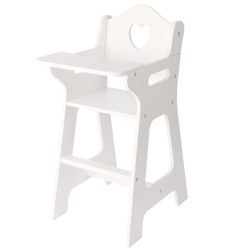 PHOKID 18 Inch Doll High Chair for Pretend Play - Wooden Doll Furniture with Safety Belt Footrest & Flower Backrest White/Pink Safe Toy for Kids Ages 3+ Fits Standard 18 Baby Dolls
