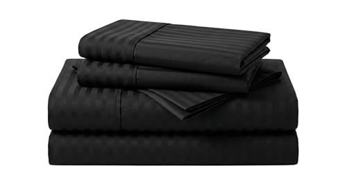 La Mejor Lista de Sabanas matrimoniales comprados en linea. 47 Yamel Hogar; Juego de Sábanas 3200 Hipoalergénica con Tecnología Fresh Care Lisas de Microfibra. (Negro Rayado, Matrimonial)