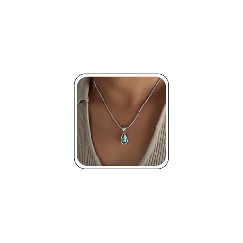 Inateannal Collier Goutte Bleu Vintage Pendentif en Argent avec Chaîne Topaze Bleu D'eau - Bijoux De Mariage Pour Femmes Et Filles