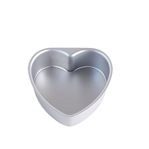 Ludlz - Juego de moldes de aluminio con forma de corazón de 6 pulgadas, herramienta para hornear con fondo extraíble para tartas con forma de corazón (plata, talla única)