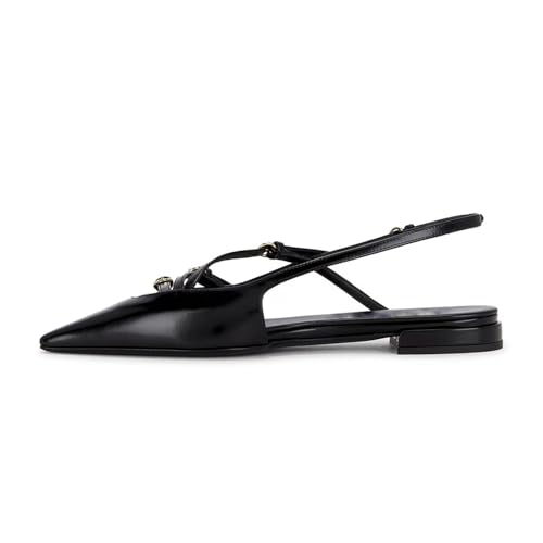 Women’s Slingback Ballerina Flats Pointed Closed Toe Black Patent Leather Low Heel Flats with Buckle Dressy Ballet Flat2