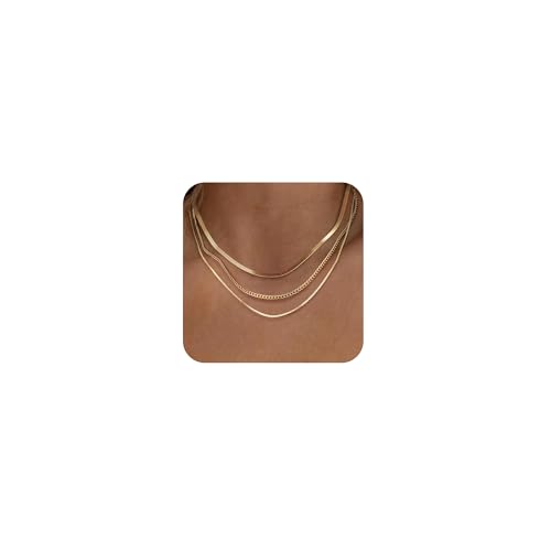 Image of Freekiss Layered Necklace Set for Women Stackable | Herringbone Snake Cuban Rope Chain, Dainty Choker, Layered Stackable, Non Tarnish, Hypoallergenic, Adjustable 14-18.5 inch