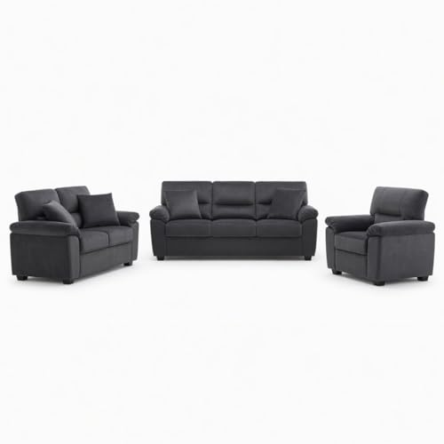 Image of Anderson 6 Seater Fabric Sofa Set (3+2+1) Dark Grey, Premium Velvet Finish Upholstery, Solid Wood Frame, High Density Foam Cushions, Modern Living Room Furniture, Comfortable Sofa for Home
