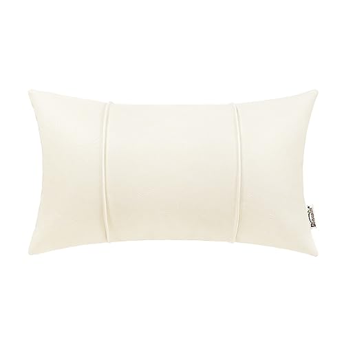 Image of BRAWARM Cream Leather Throw Pillow Covers 12 X 20 Inches - Faux Leather Lumbar Pillow Cover with Piping, Hand Stitched Leather Throw Pillow for Couch Sofa Bed Living Room Home Decorative