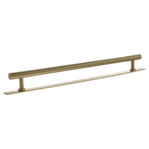 KOOPLES HARDWARE Diamond T Bar Cabinet Pull Handle 320mm – Modern Knurled Drawer and Cupboard (Cabinet Pull Handle on Backplate, Satin Brass)