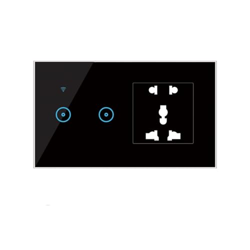 95-250V Wi-Fi Smart Wall Outlet with 2 Gang Touch Light Switch Smart Life APP Remote Control, Voice Control, Touch Control Compatible with Alexa Google Assistant Wi-Fi Smart Switch Plug Outlet Black