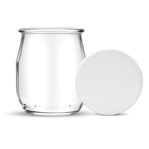 HEEKSE 12 Pots Yaourt en Verre avec 24 Couvercles (143 ml)-Fabriqué en France