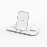 mophie 3-in-1 Wireless Charging Stand for Apple iPhone, AirPods/AirPods Pro & Watch, 7.5W Fast, Stylish Gloss Finish, Portrait or Landscape Smartphone Charging Mode, White