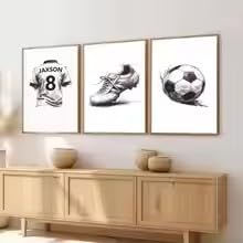 LMAIWANG Spersonalizowany zestaw sztuki ściennej o tematyce piłkarskiej niestandardowe imię i numer zestaw do drukowania pokoju chłopca plakat dekoracyjny (50 x 70 cm x 3/bezramowy)