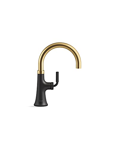 KOHLER 23767-BMB Kitchen, Tone, Swing Spout Bar Brushed Gold, 3-Spray Faucet, K-23767-BMB, Matte Black with Moderne Brass
