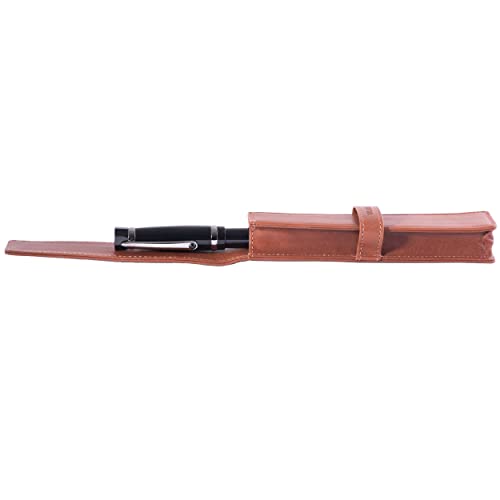 Image of DiLoro Leather Single Pen Case Pencil Pouch Holder for One Fountain Ballpoint Rollerball Pen and Pencil (Bugatti)