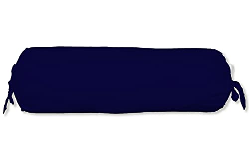 SAFFRON HANDICRAFTS 2 Pcs Cervical Neck Roll Pillow Cover with Drawstring Closures Round Neck Roll Pillow Case Cotton Bolster Pillowcases for Cylindrical Cushion (Navy Blue, 6 x18 inch (15 x45.5 cm))