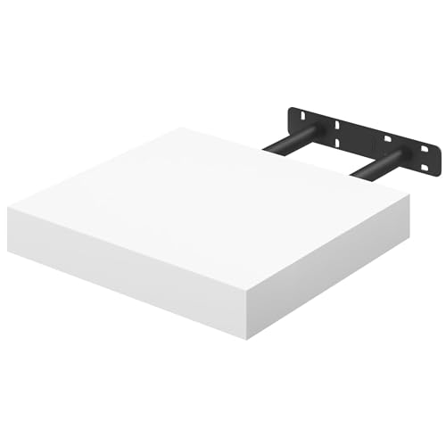 Estantería para Pared, Estantería Flotante, Balda de pared, Tablero de Madera colgante, Fijación Invisible, Soporta hasta 5 kg, Tamaño 23.5 x 23.5 x 3.8 cm, Color Blanco, Incluye Tacos y Tornillos