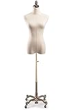 Female Display Dress Form Mannequin in Natural Canvas on Metal Rolling Base by TSC-Medium-Bronze