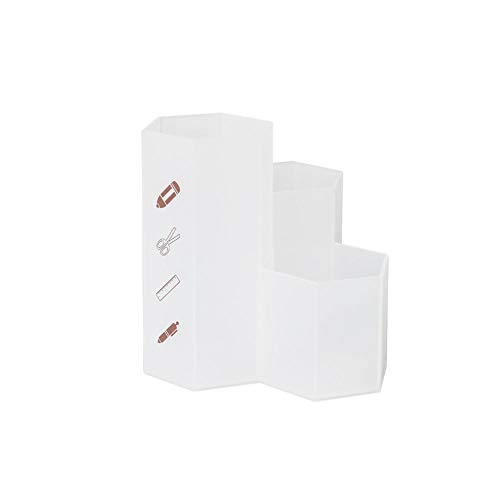 AhfuLife Creative Multifunction Hexagon Makeup Brush Vase Brush Pot Pen Holder Stationery Storage Pen Container Desk Decoration (Transparent white)