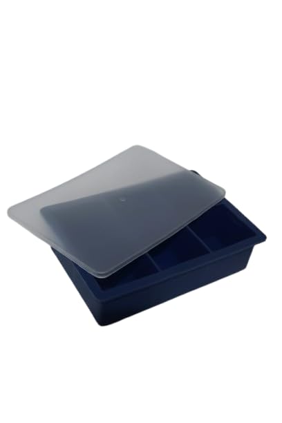 Image of Ice Cube Molds with Lid,Big Silicone Ice Cube Tray for Whiskey,2Inch Square Ice Cube Tray,Easy-Release Ice Mold,Giant Ice Cubes for Bourbon Cocktail (1, Navy Blue)