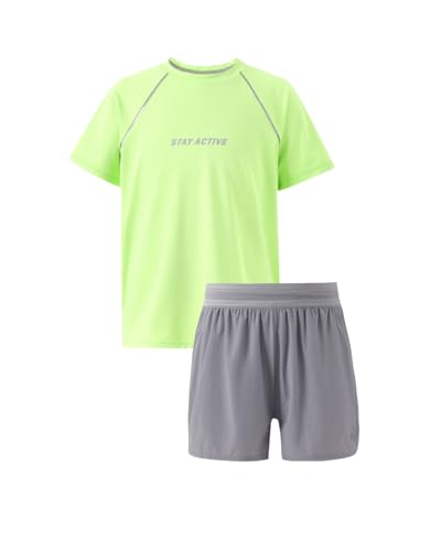 PATPAT Boys 2-Piece Athletic Set, Ultra-Light Quick-Dry T-Shirt & 2-in-1 Mesh Liner Shorts – Breathable Activewear for Sports & Play, Vapor Gray, US10/M