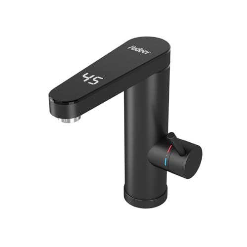 Fudeer Instant Hot Water Faucet 220V 3.3KW Bathroom Electric Water Heater Tap with Digital Display (30-45) Fast Heating 120 Rotatable Spout 304 Stainless Steel Energy Saving(Black)
