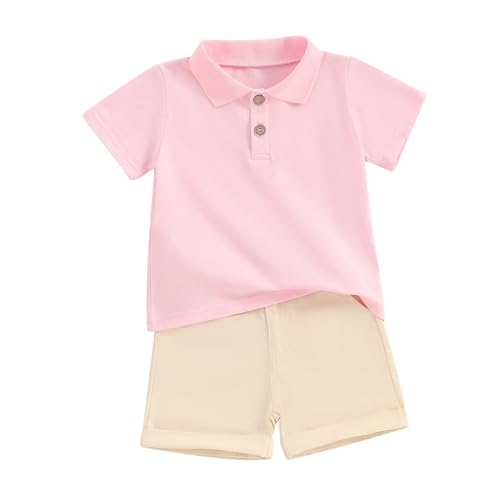 Image of fhutpw Toddler Boy Short Sleeve Pique Polo Shirt & Casual Shorts Set Kids Summer Clothes Suit 2T 3T 4T Little Boys Outfits