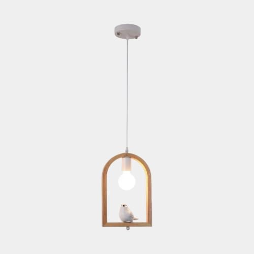 Lámpara colgante de troncos con pájaro de hierro para crear ambientes cálidos en el salón