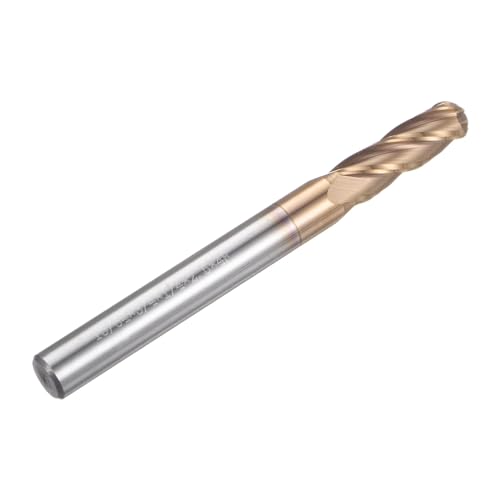 Image of HARFINGTON Ball Nose End Mill 4 Flute 15 /64 inch Diameter 1 /4 inch Shank Tungsten Carbide TIN Coated Spiral CNC Router Bits 3 /4 inch Cutting Length Single End Ball Cutting Tool for Carving Engraving