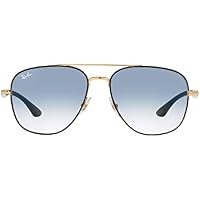 Ray-Ban Unisex 59mm RB3683 Square Sunglasses (Black on Gold/Clear Gradient Blue)