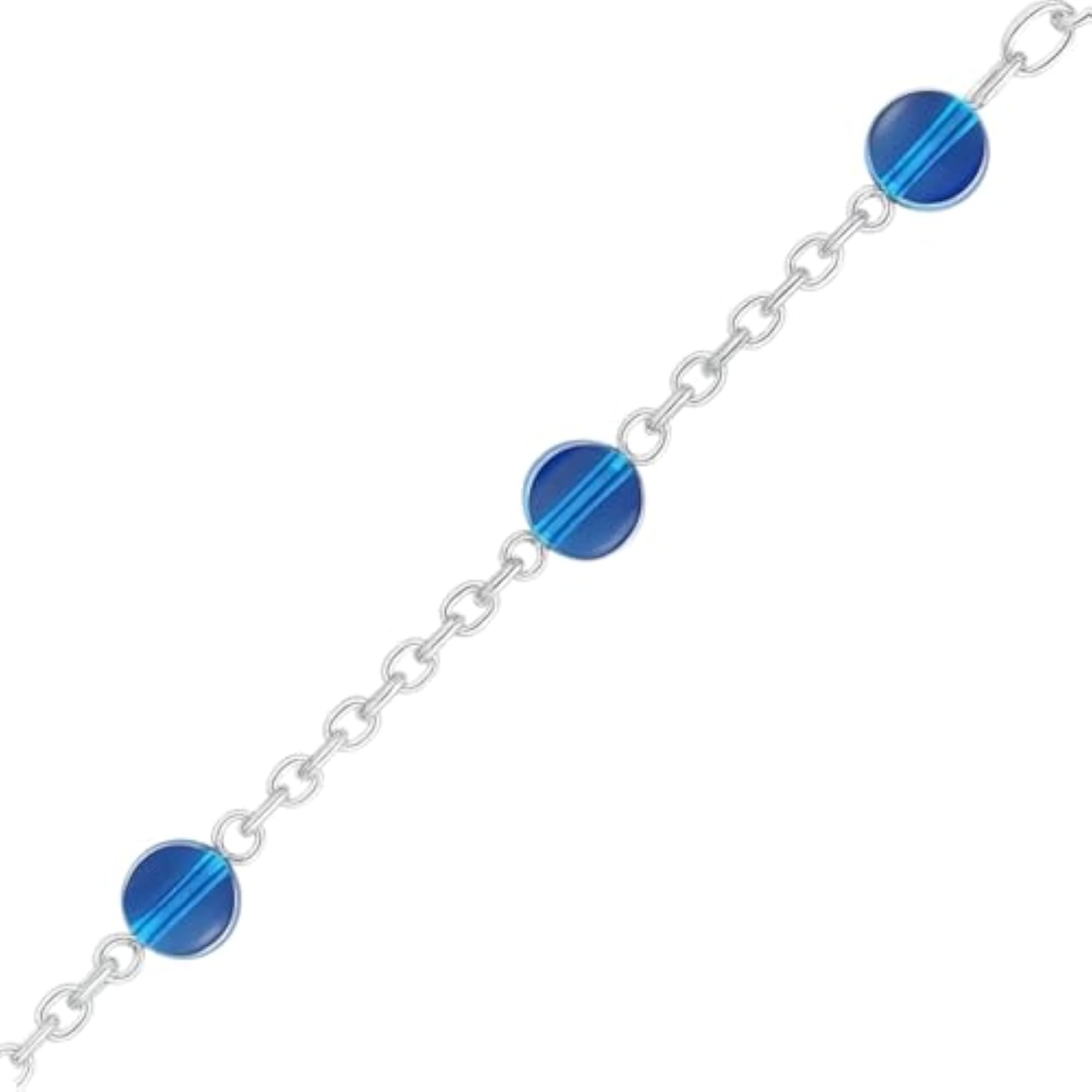 925 Sterling Silver Single Anklet with Midnight Blue Crystal Charms