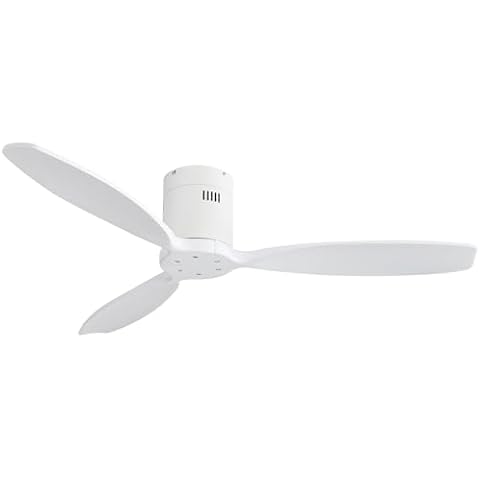 Sofucor 52'' Low Profile Ceiling Fan without Lights Remote Control Wood Blades Reversible DC Motor Modern Ceiling Fan for Kitchen, Bedroom, Basement, Dining, Living Room, White wood Cover