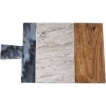 Premium Marble Cutting Board- 15" Paddle Chopping Board (Brown Wood and Gray Marble)