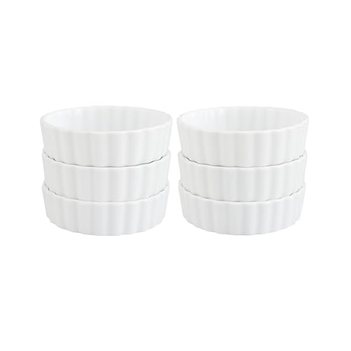 HIC Kitchen Round Creme Brulee Set, Fine Porcelain, Set of 6