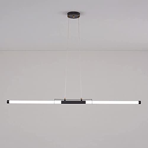 Minimalist Linear Led Light Long Strip Chandeliers Copper Kitchen Island Lighting Fixture Ceiling Lights Modern Hanging Lamps for Dining Table Bedroom,Svart-120Cm/Brass/80Cm
