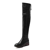 ENWIND Botte Cuissarde Femme Plate Cuir Botte Doublure Fourré Chaude Bottes Hautes Au Genou Bottes Longues d'hiver Chaudes,Noir,36 EU