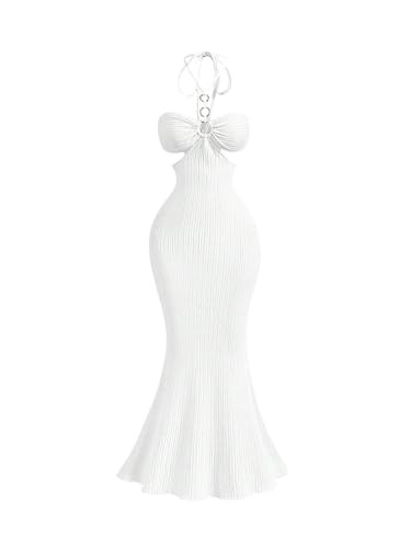 OYOANGLE Women's Cutout Ring Linked Swimsuit Coverup Tie Backless Bikini