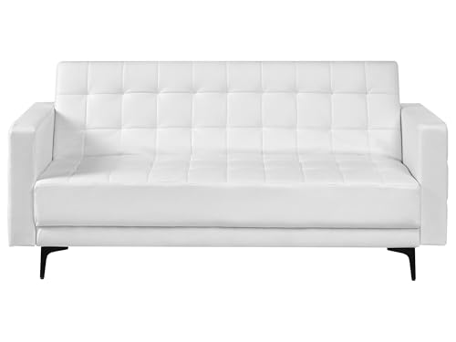 Beliani Canapé Moderne en Cuir PU Similicuir PU 3 Places Inclinable Capitonné Pieds Noirs Blanc Aberdeen
