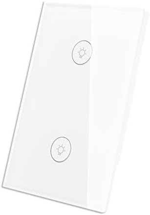 WiFi Smart Wall Touch Light Switch Glass Panel Wireless Remote Control by Mobile APP Anywhere Compatible with Alexa,Timing Function No Hub Required (Wall Switch 2 Gang)