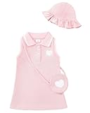 Renotemy Baby Girl Summer Dress 6-9 Months Infant Baby Outfits 9-12 Month Girl Clothes Birthday Sport Tennis Polo Dresses Gifts for Girls Light Pink Sleeveless Casual Beach Sundress with Hat and Bag