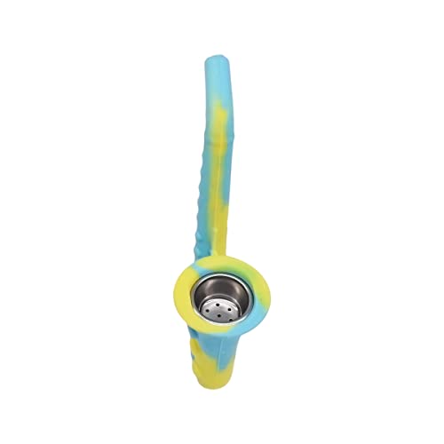 Image of Kookee Silicone Unbreakable Saxophone Smoking Pipe, Tobacco Pipes with Steel Bowl, Blue and Yellow