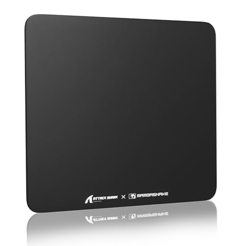 ATTACK SHARK CM05 Glass Gaming Mouse Pad,17.7x15.7 in Large Mouse Mat，Non Slip 9H Hard Mousepads,Nano-Textured Glass Surface with Improved Precision and Speed for FPS Players-Pure Black