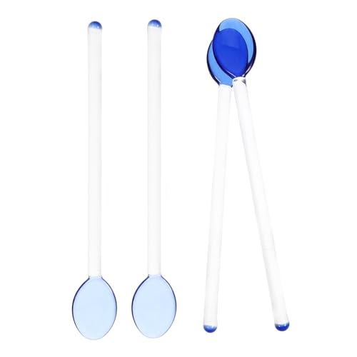 Cabilock 4Pcs Long Glass Spoons Portable Stirring Scoop for Soup Dessert Ergonomic Handle for Home Cafe and Bar Use
