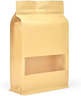 Evergreen Goods 50x Kraft Flat-Bottom Window Pouch Bag | Re-Usable Food Grade Storage Brown Self-Standing | Zip Lock & Heat Sealable with Tear Notch | Packaging Coffee Beans, Nuts, Seeds (180x280 mm)